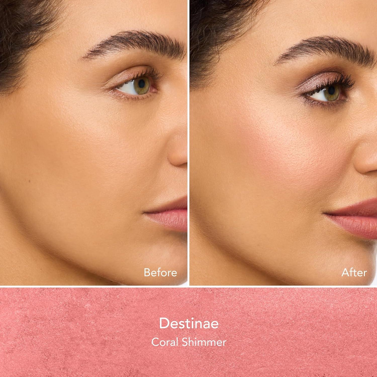 imageThrive Causemetics Dream Chaser Reviving Powder Blush Moisturizing Blush Makeup Essential with Vitamin E for Women Long Lasting Lightweight Face Makeup Vegan Shade Kim Peachy Pink MatteDestinae Coral Shimmer