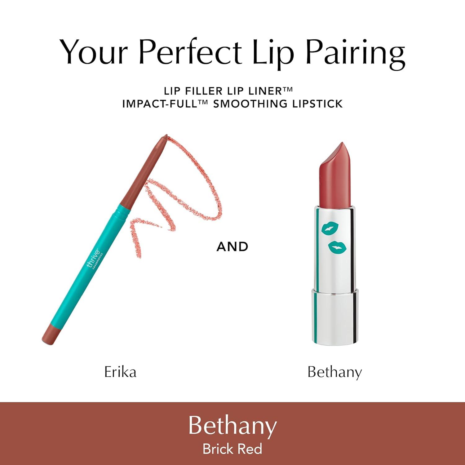 imageThrive Causemetics ImpactFULL Smoothing Lipstick Moisturizing Lip Makeup Essential with Vitamin E Lightweight Creamy Lipstick for Women Long Lasting Vegan Shade Jessica Raspberry RedBethany Brick Red