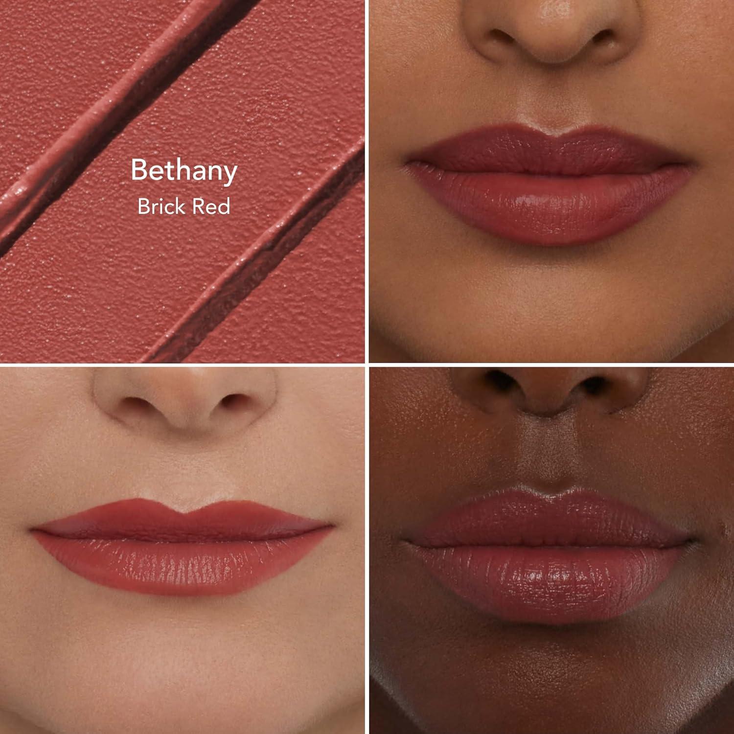 imageThrive Causemetics ImpactFULL Smoothing Lipstick Moisturizing Lip Makeup Essential with Vitamin E Lightweight Creamy Lipstick for Women Long Lasting Vegan Shade Jessica Raspberry RedBethany Brick Red