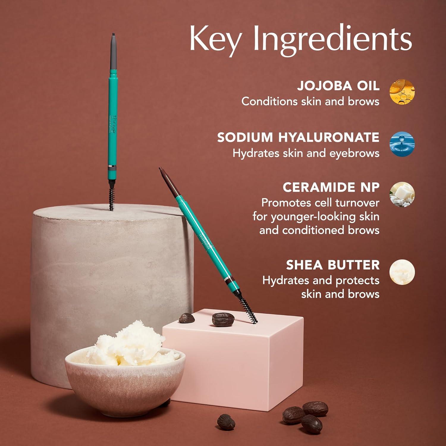 imageThrive Causemetics Infinity Waterproof Eyebrow Pencil Retractable Brow Pencil with Hyaluronic Acid amp Shea Butter Dual Ended Eyebrow Brush Spoolie Fine Tip Vegan amp Cruelty Free Merida AuburnSerena Deep Brown