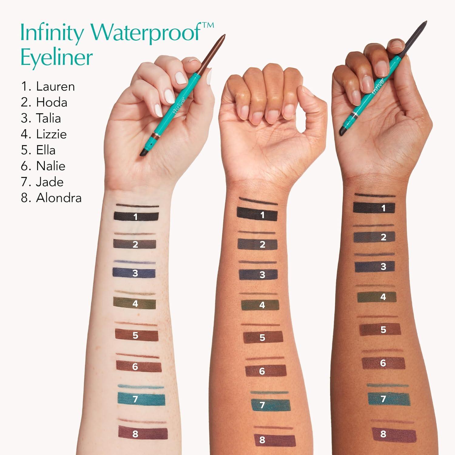 imageThrive Causemetics Infinity Waterproof Eyeliner Pencil Built In Sharpener amp Smudge Tip Long Lasting Smudge Proof Hyaluronic Acid amp Shea Butter Vegan Cruelty Free Nalie Chocolate Brown ShimmerAlondra Aubergine Shimmer
