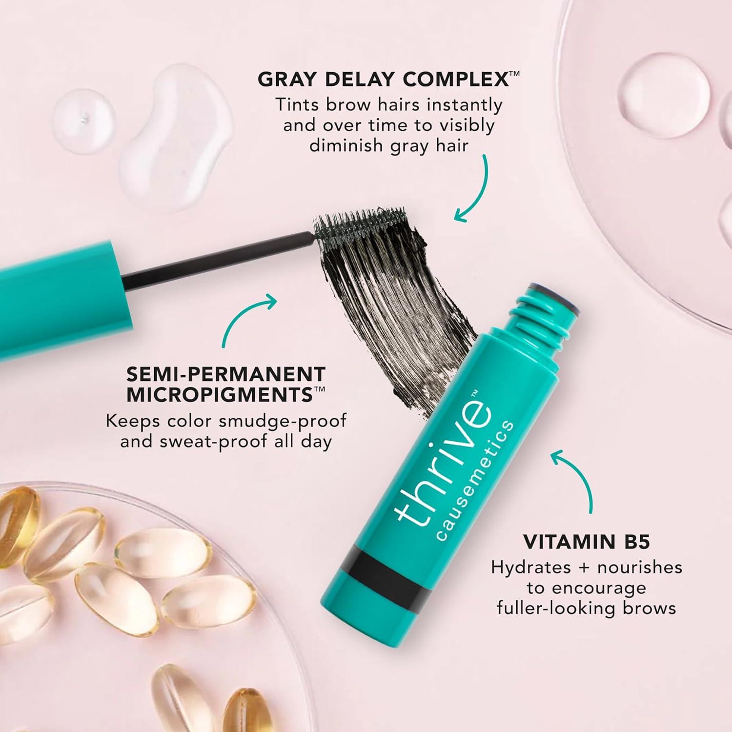 imageThrive Causemetics Instant Brow Fix SemiPermanent Eyebrow Gel Waterproof Tinted Eye Brow Gel with Vitamin B5 SmudgeProof Vegan amp Cruelty Free Nan CharcoalSerena Deep Brown