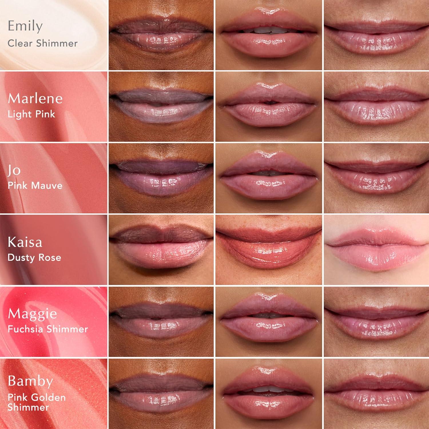 imageThrive Causemetics Sheer Strength Lip Plumping Peptide Gloss Lip Plumper with Vitamin E Peptides Plumps Smooths amp Hydrates Lips High Shine Vegan amp Cruelty Free Emily Clear ShimmerMaggie Fuchsia Pink Shimmer