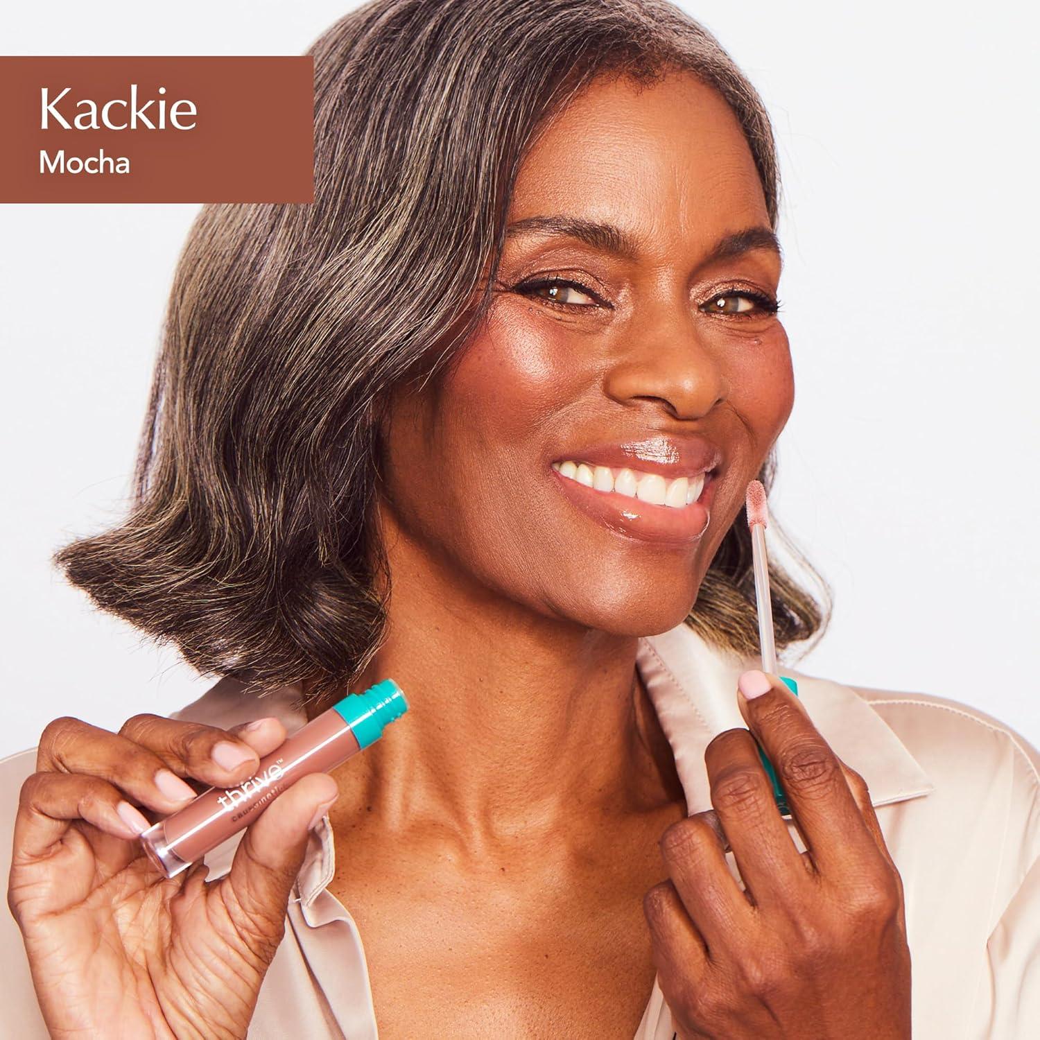 imageThrive Causemetics Sheer Strength Lip Plumping Peptide Gloss Lip Plumper with Vitamin E Peptides Plumps Smooths amp Hydrates Lips High Shine Vegan amp Cruelty Free Emily Clear ShimmerKackie Mocha