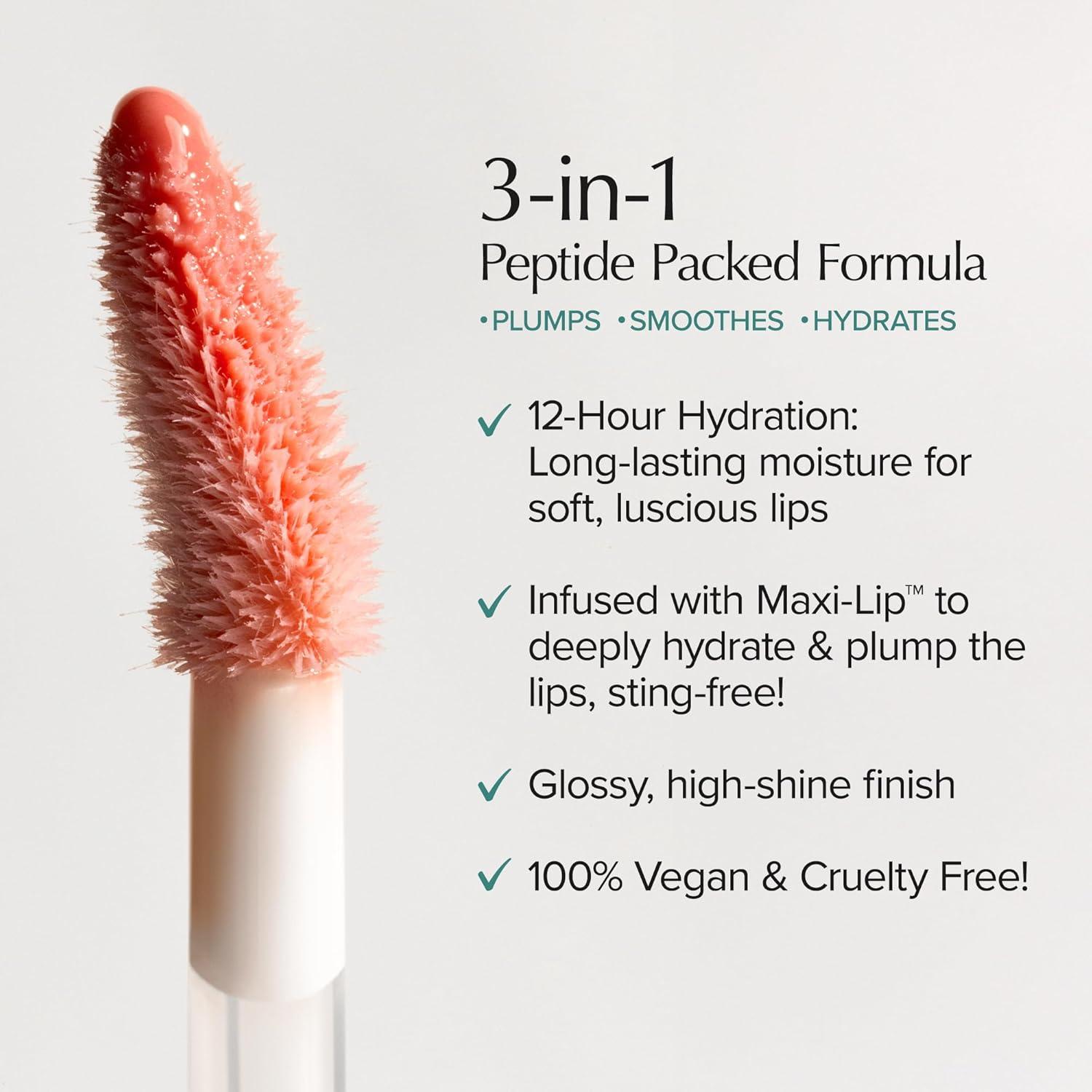 imageThrive Causemetics Sheer Strength Lip Plumping Peptide Gloss Lip Plumper with Vitamin E Peptides Plumps Smooths amp Hydrates Lips High Shine Vegan amp Cruelty Free Emily Clear ShimmerRuth Peach Taupe Shimmer