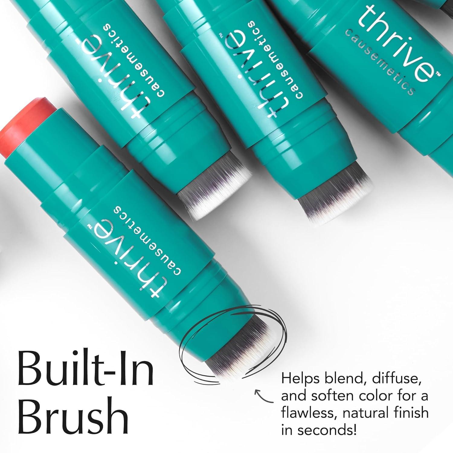 imageThrive Causemetics Triple Threat Color Stick Cream Blush Stick with Vitamin E Evening Primrose Oil Waterproof Smudge Proof Face Makeup Formula Tessa Berry MatteKandee True Red Matte