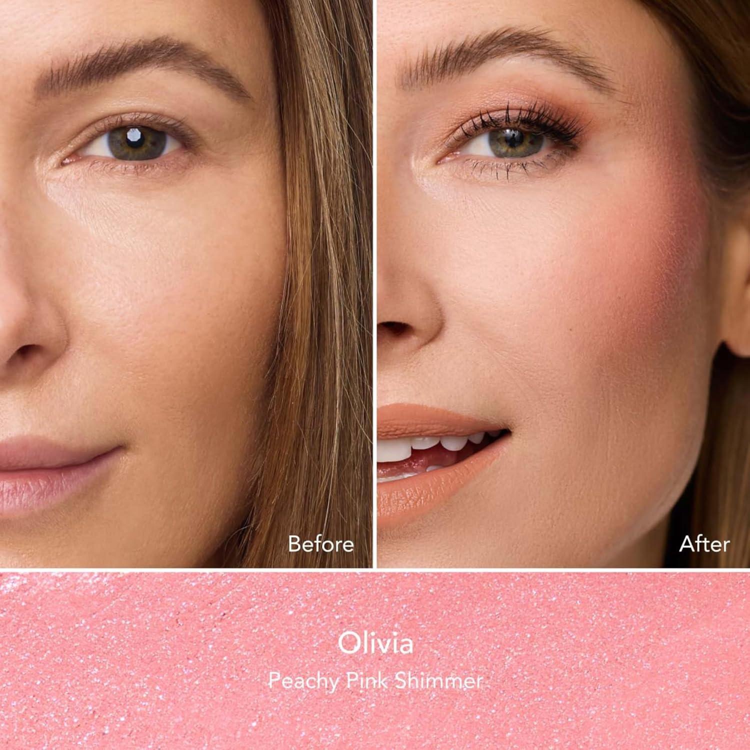 imageThrive Causemetics Triple Threat Color Stick Cream Blush Stick with Vitamin E Evening Primrose Oil Waterproof Smudge Proof Face Makeup Formula Tessa Berry MatteOlivia Peachy Pink Shimmer