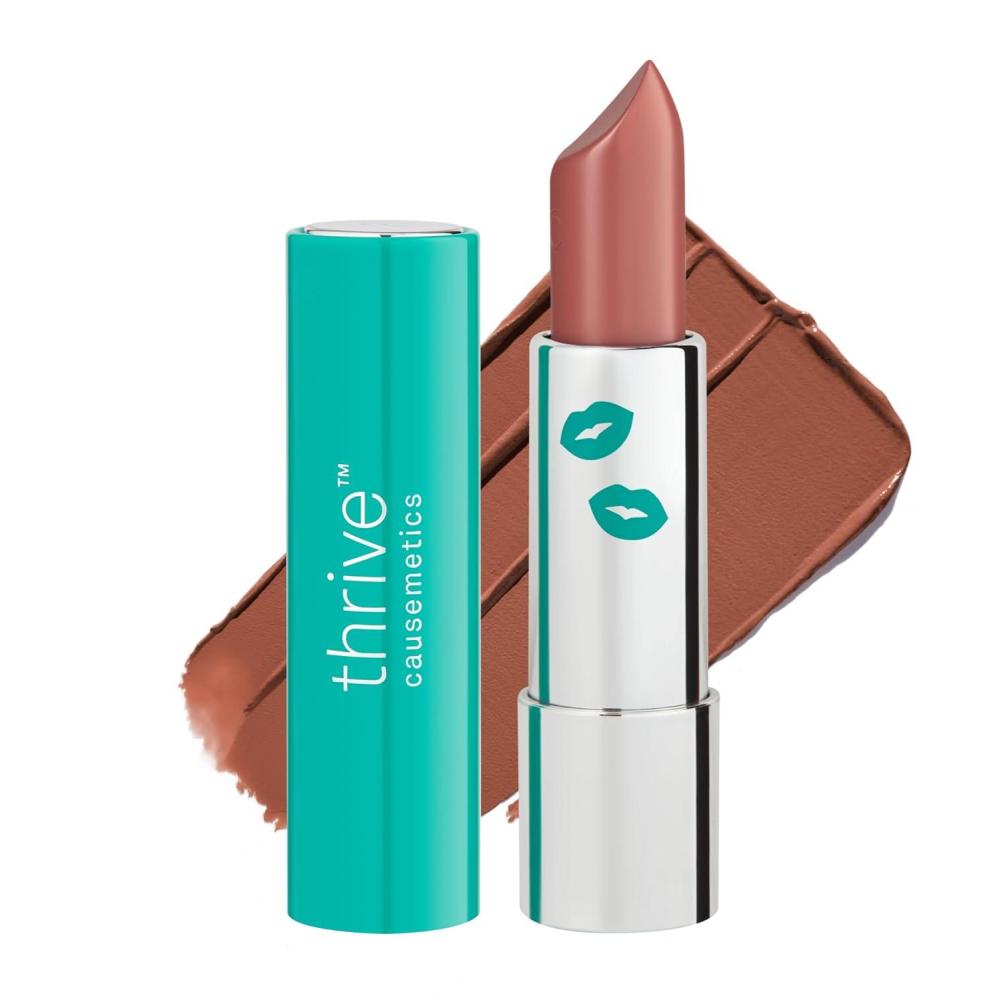 imageThrive Causemetics ImpactFULL Smoothing Lipstick Moisturizing Lip Makeup Essential with Vitamin E Lightweight Creamy Lipstick for Women Long Lasting Vegan Shade Jessica Raspberry RedRuth Peach Taupe