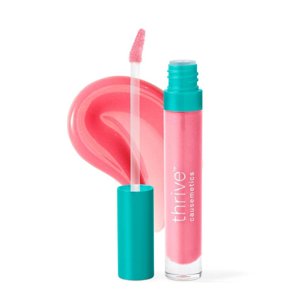 imageThrive Causemetics Sheer Strength Lip Plumping Peptide Gloss Lip Plumper with Vitamin E Peptides Plumps Smooths amp Hydrates Lips High Shine Vegan amp Cruelty Free Emily Clear ShimmerMaggie Fuchsia Pink Shimmer