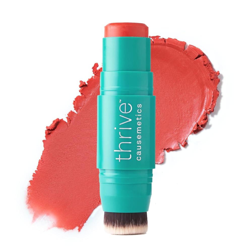 imageThrive Causemetics Triple Threat Color Stick Cream Blush Stick with Vitamin E Evening Primrose Oil Waterproof Smudge Proof Face Makeup Formula Tessa Berry MatteKandee True Red Matte