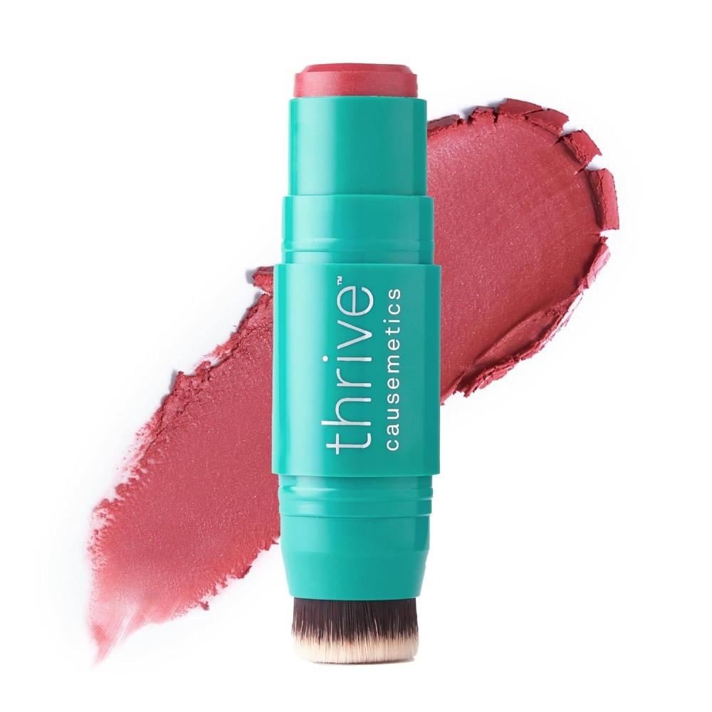 imageThrive Causemetics Triple Threat Color Stick Cream Blush Stick with Vitamin E Evening Primrose Oil Waterproof Smudge Proof Face Makeup Formula Tessa Berry MatteDionne Brick Red Shimmer
