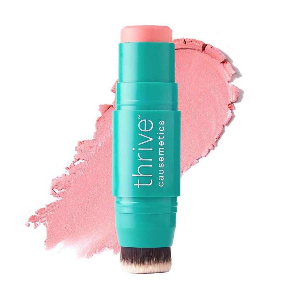 imageThrive Causemetics Triple Threat Color Stick Cream Blush Stick with Vitamin E Evening Primrose Oil Waterproof Smudge Proof Face Makeup Formula Tessa Berry MatteOlivia Peachy Pink Shimmer