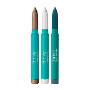 Thrive Causemetics Brilliant Eye Brightener Eyeshadow Stick Bundle for Brown Eyes, 3 Shades, Waterproof & Crease Proof Cream to Powder Long Lasting Formula, 3 Shadow Sticks & Confetti Makeup Bag(Brown Eye Enhancing)