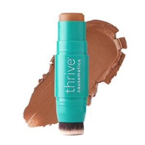 Thrive Causemetics Triple Threat Color Stick: Cream Bronzer & Contour Stick with Vitamin E, Evening Primrose Oil, Waterproof Smudge Proof Face Makeup Formula, Kayla (Deep Golden)(Ariana (Medium Warm))