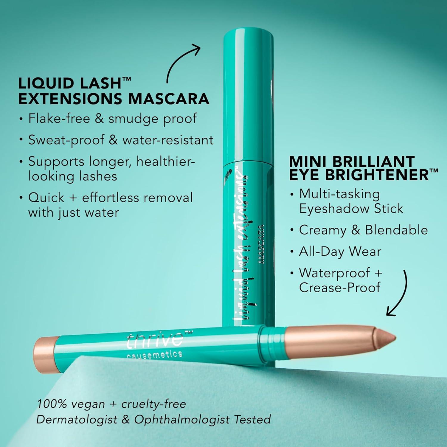 imageThrive Causemetics AwardWinning Duo Kit Makeup Gift Set for Women Liquid Lash Extensions Mascara Brynn Rich Black Mini Brilliant Eye Brightener Eyeshadow Highlighter Stick Stella