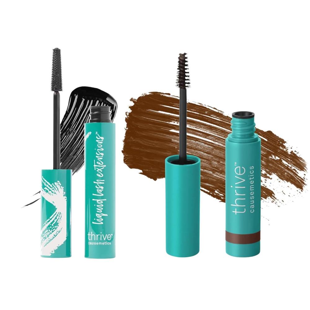 imageThrive Causemetics Liquid Lash Extensions Mascara Brynn Rich Black amp Instant Brow Fix SemiPermanent Eyebrow Gel Audrey Medium Brown