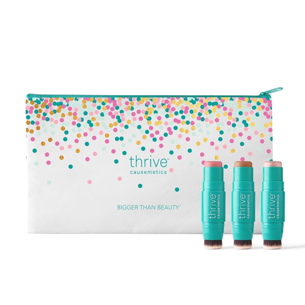 imageThrive Causemetics Triple Threat Color Stick Makeup Gift Set for Women Blush Highlighter Bronzer amp Contour Stick Waterproof Smudge Proof Face Makeup Formula 3 ShadesFair